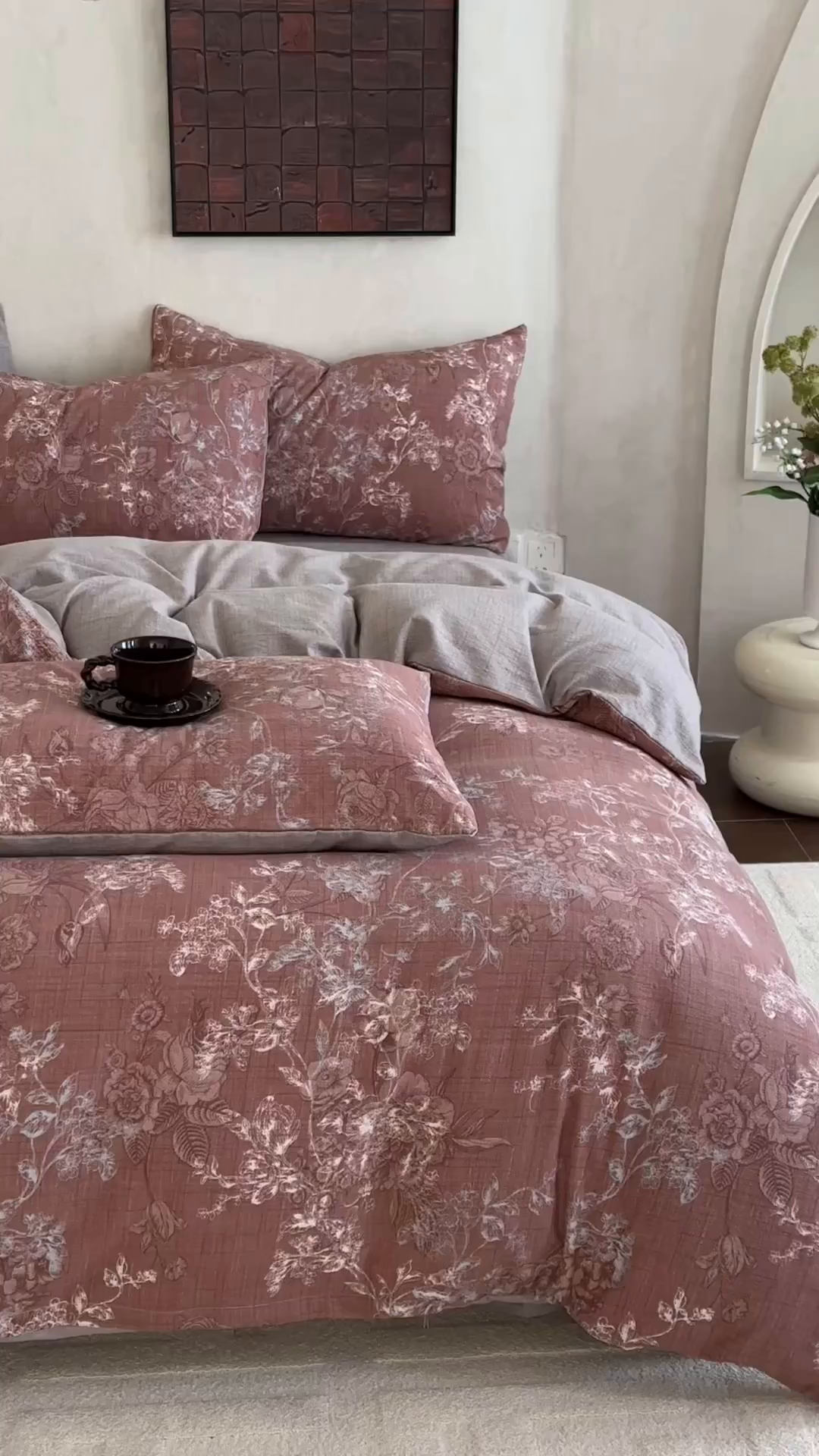 91家纺网 家纺一手货源 找家纺 桔禾家纺 2026新款提花高克重原麻复古水洗亚麻皱皱纱印花四件套 韵雅