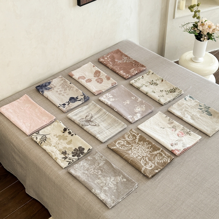 91家纺网 家纺一手货源 找家纺 桔禾家纺 2026新款提花高克重原麻复古水洗亚麻皱皱纱印花四件套 组合