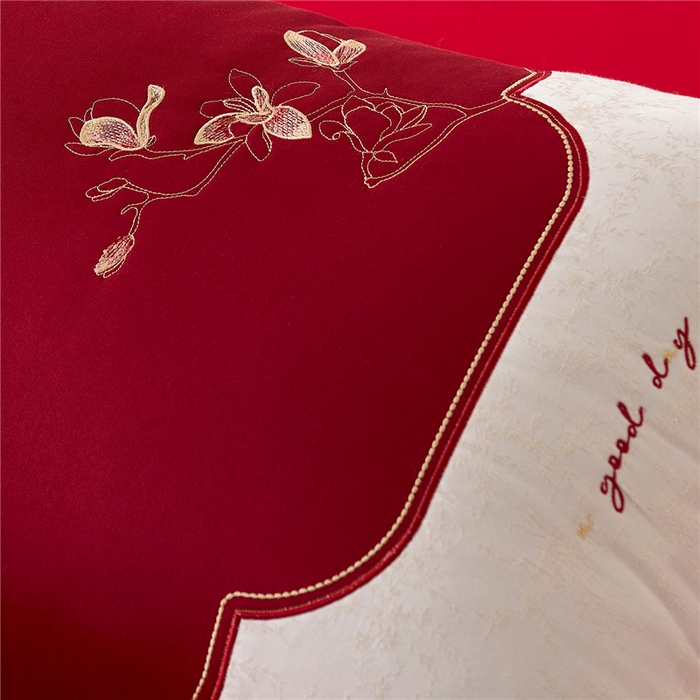 91家纺网 家纺一手货源 找家纺 （总）昕科 2026新款玉兰喜事婚庆枕-大红婚庆喜庆枕芯刺绣结婚枕头