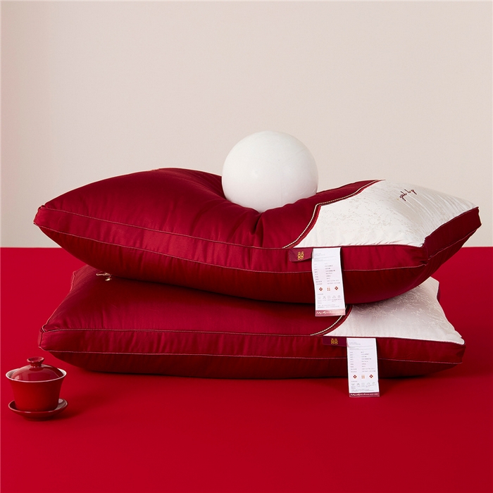 91家纺网 家纺一手货源 找家纺 昕科 2026新款玉兰喜事婚庆枕-大红婚庆喜庆枕芯刺绣结婚枕头 玉兰喜事-高枕/一对装