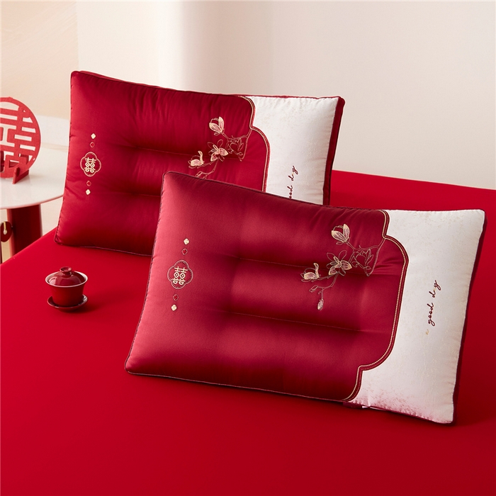 91家纺网 家纺一手货源 找家纺 昕科 2026新款玉兰喜事婚庆枕-大红婚庆喜庆枕芯刺绣结婚枕头 玉兰喜事-中枕/一只装