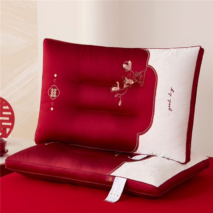 91家纺网 家纺一手货源 找家纺 昕科 2026新款玉兰喜事婚庆枕-大红婚庆喜庆枕芯刺绣结婚枕头 玉兰喜事-中枕/一对装