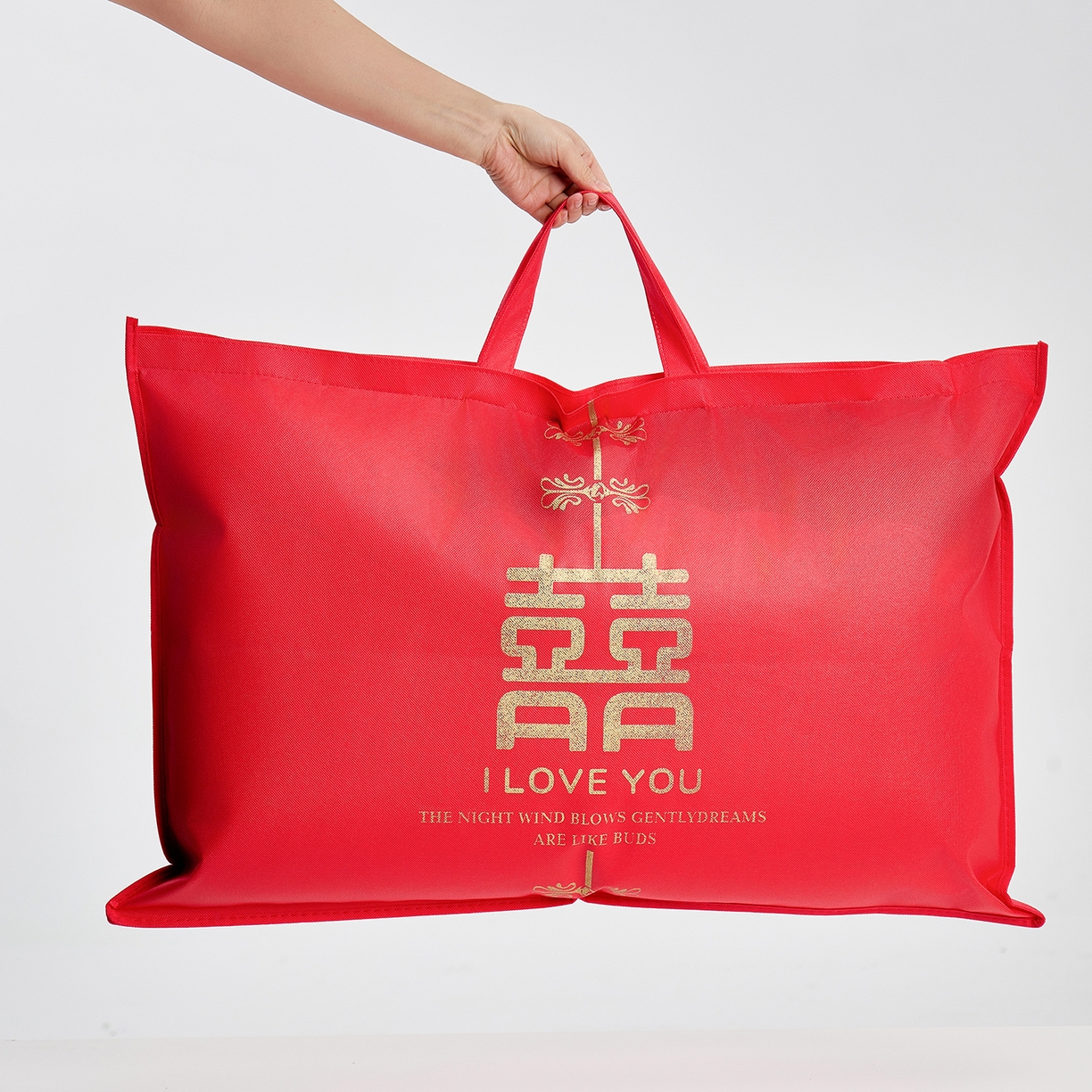 昕科 2026新款玉兰喜事婚庆枕-大红婚庆喜庆枕芯刺绣结婚枕头 红礼袋一个