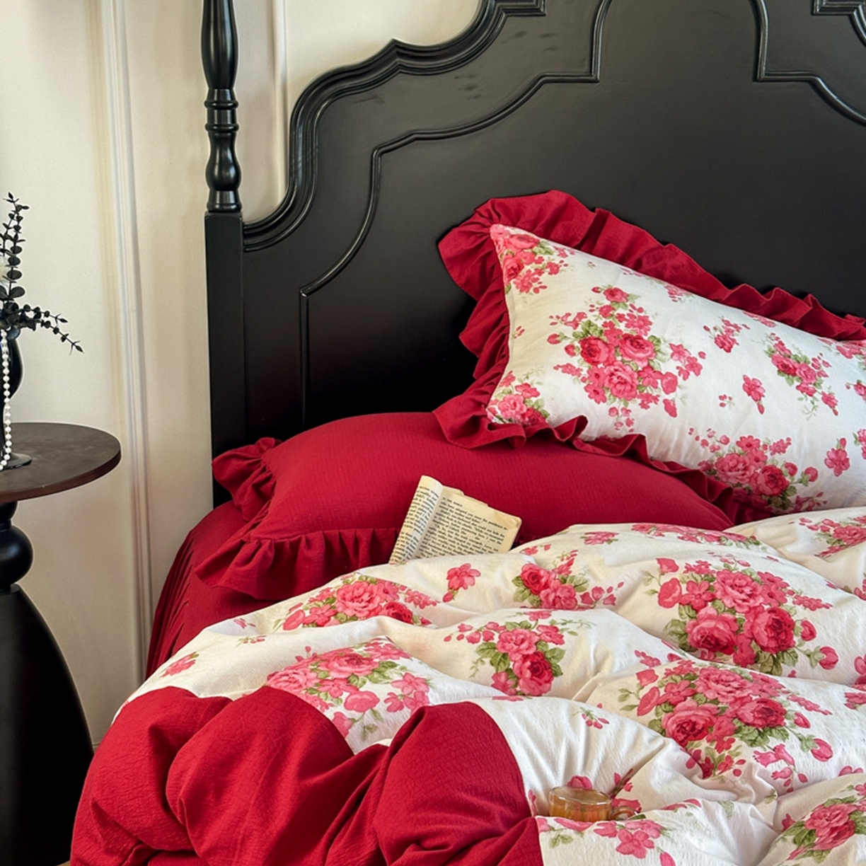 91家纺网 家纺一手货源 找家纺 （总）贝凯瑞 2026仿棉皱皱纱双层纱木棉仿棉水洗棉喜庆浪漫大红四件套-锦绣