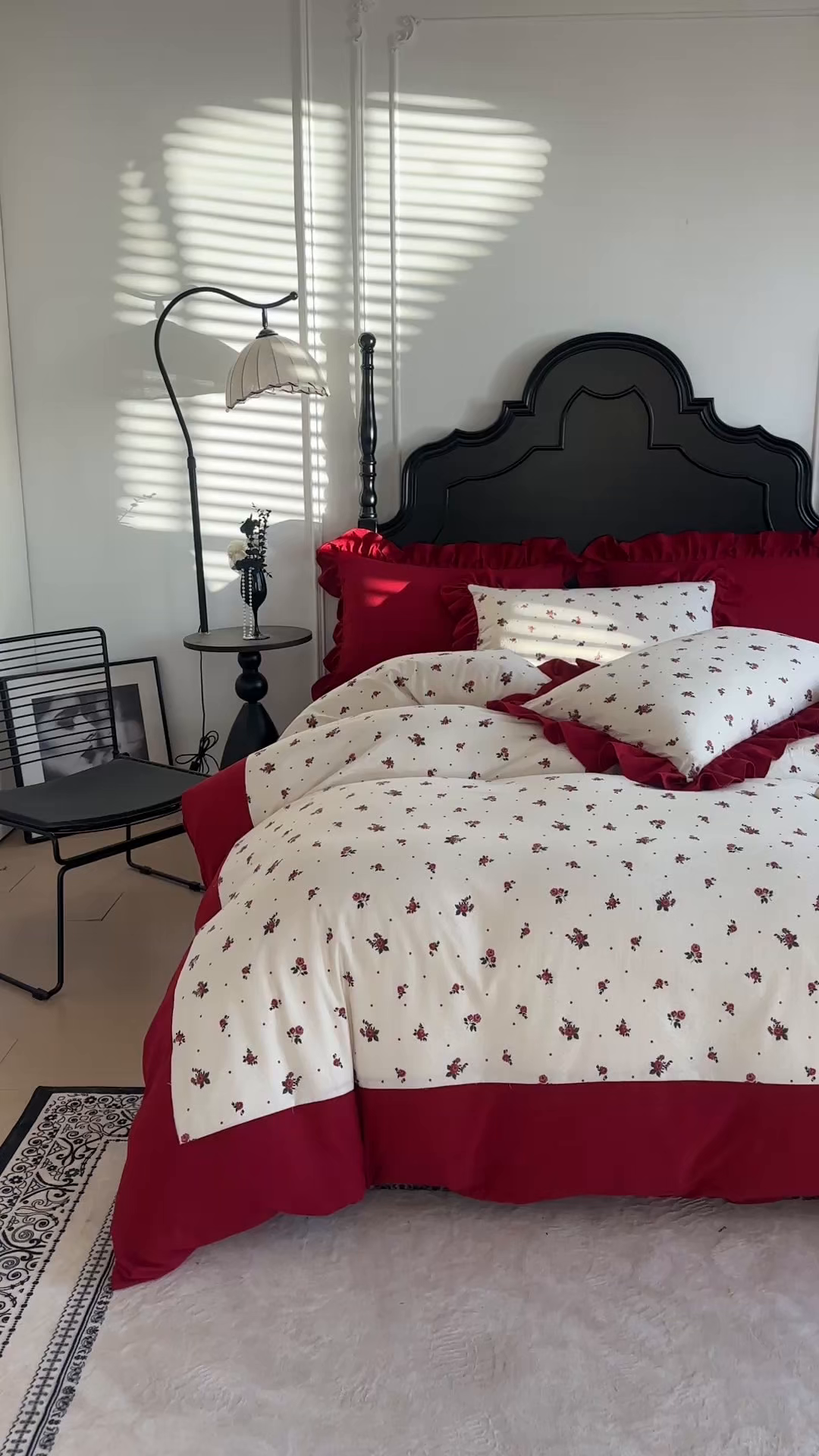 91家纺网 家纺一手货源 找家纺 贝凯瑞 2026仿棉皱皱纱双层纱木棉仿棉水洗棉喜庆浪漫大红四件套-锦绣 锦绣良缘