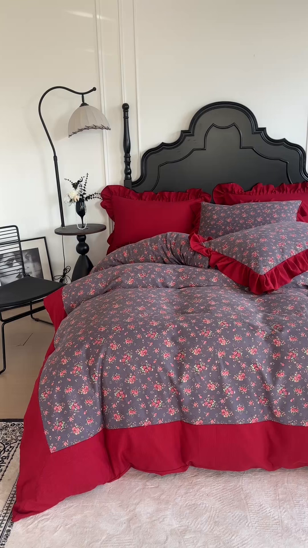 91家纺网 家纺一手货源 找家纺 贝凯瑞 2026仿棉皱皱纱双层纱木棉仿棉水洗棉喜庆浪漫大红四件套-锦绣 锦绣年华