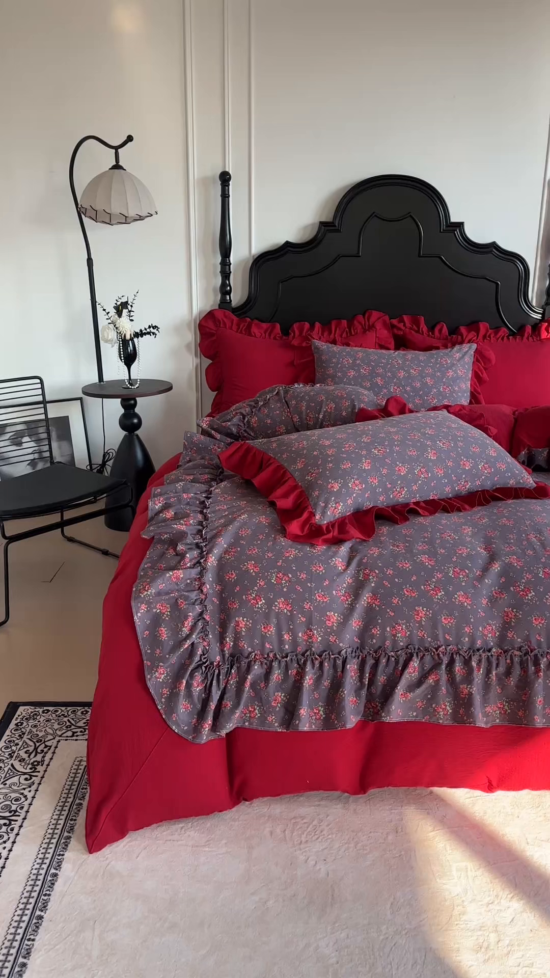 91家纺网 家纺一手货源 找家纺 （总）贝凯瑞 2026仿棉皱皱纱双层纱木棉仿棉水洗棉喜庆浪漫大红四件套-盛世