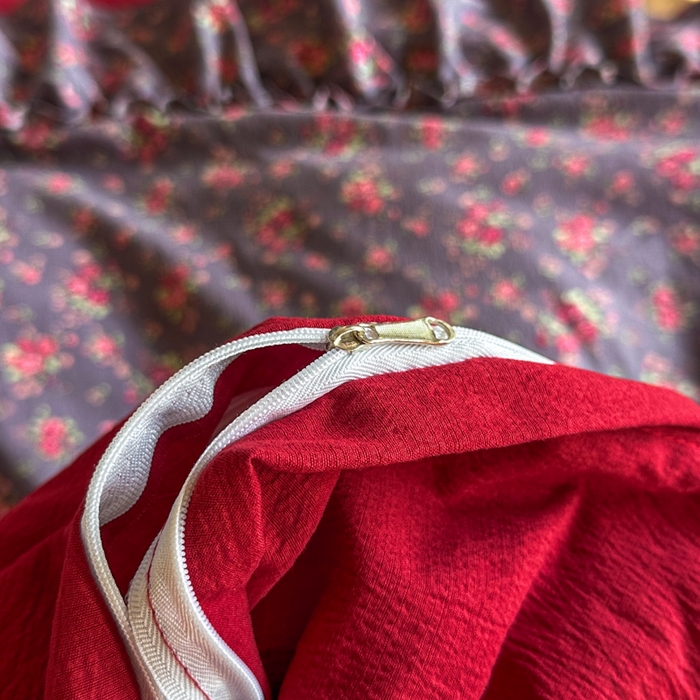 91家纺网 家纺一手货源 找家纺 贝凯瑞 2026仿棉皱皱纱双层纱木棉仿棉水洗棉喜庆浪漫大红四件套-盛世 盛世赤霞