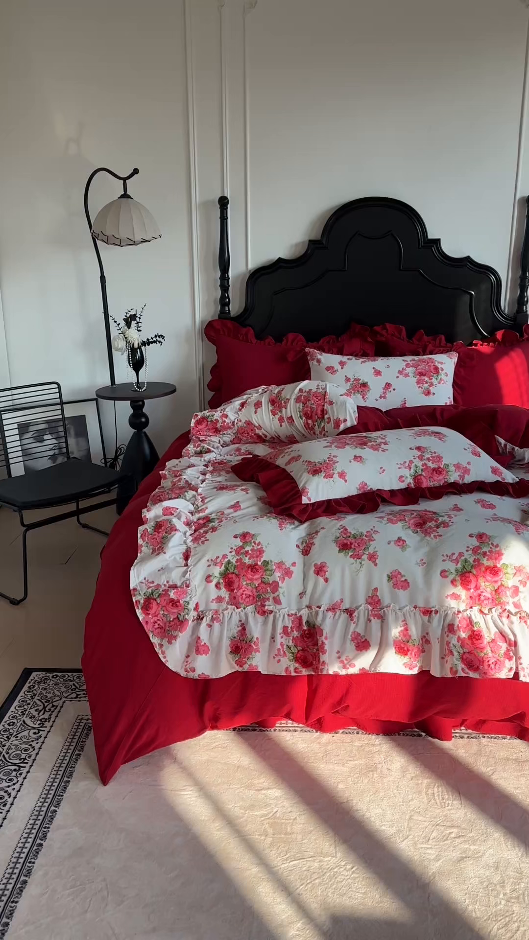 91家纺网 家纺一手货源 找家纺 贝凯瑞 2026仿棉皱皱纱双层纱木棉仿棉水洗棉喜庆浪漫大红四件套-盛世 盛世红菱