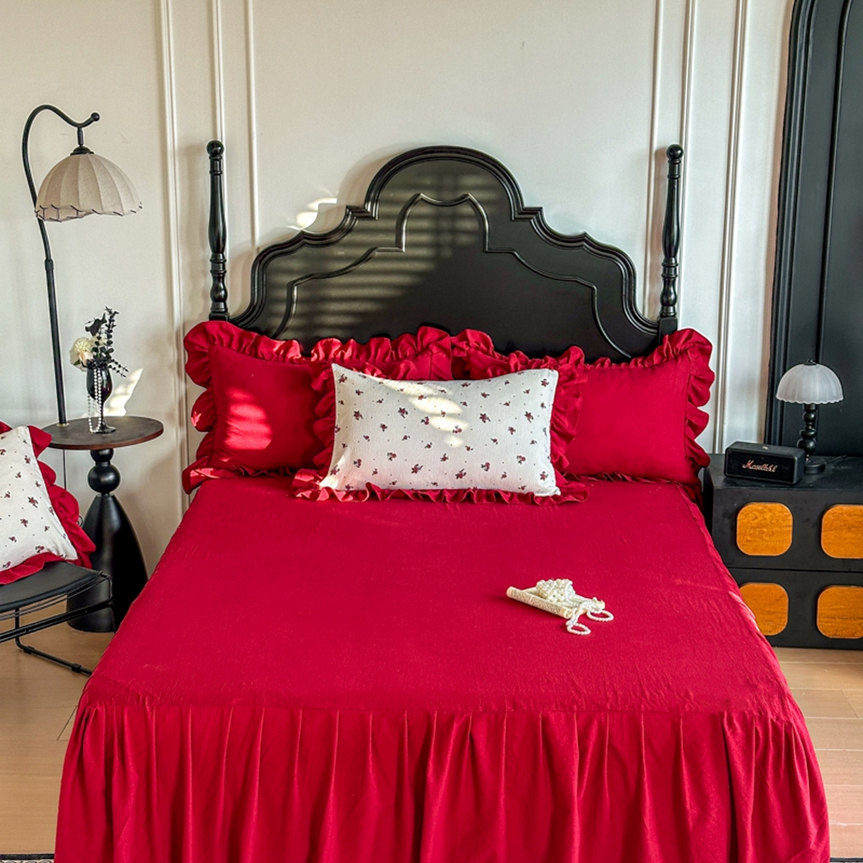 91家纺网 家纺一手货源 找家纺 贝凯瑞 2026仿棉皱皱纱双层纱木棉仿棉水洗棉喜庆浪漫大红四件套-盛世 盛世暖眠