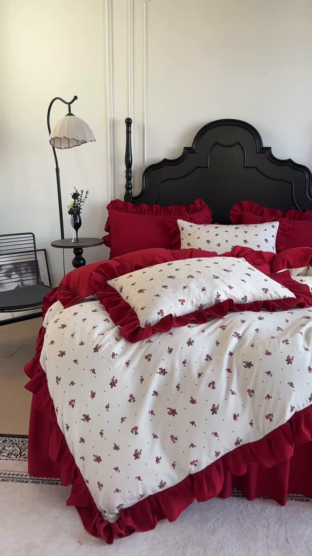 91家纺网 家纺一手货源 找家纺 贝凯瑞 2026仿棉皱皱纱双层纱木棉仿棉水洗棉喜庆浪漫大红四件套-红韵 红韵佳期