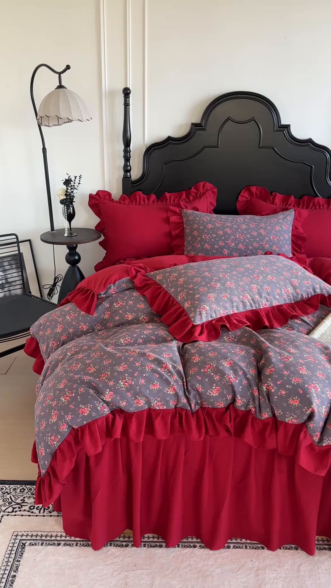 91家纺网 家纺一手货源 找家纺 贝凯瑞 2026仿棉皱皱纱双层纱木棉仿棉水洗棉喜庆浪漫大红四件套-红韵 红韵暖庭