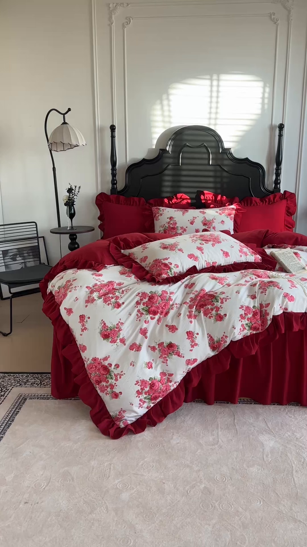 91家纺网 家纺一手货源 找家纺 贝凯瑞 2026仿棉皱皱纱双层纱木棉仿棉水洗棉喜庆浪漫大红四件套-红韵 红韵绮梦