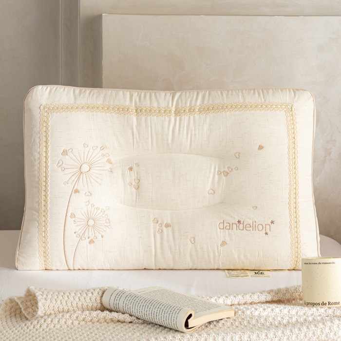 91家纺网 家纺一手货源 找家纺 昕科 2026新款亚麻蒲公英枕-棉麻枕芯刺绣亚麻枕头 亚麻蒲公英枕/一只装