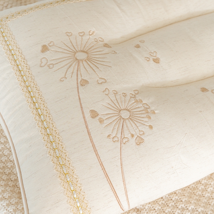 91家纺网 家纺一手货源 找家纺 昕科 2026新款亚麻蒲公英枕-棉麻枕芯刺绣亚麻枕头 亚麻蒲公英枕/一只装