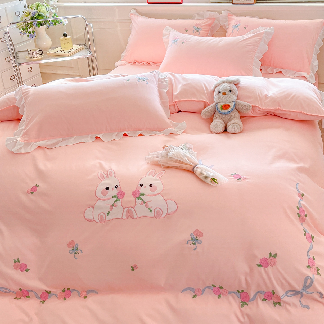 91家纺网 家纺一手货源 找家纺 总）雨菲家纺2025爆款网红少女心ins北欧刺绣流苏花边四件套