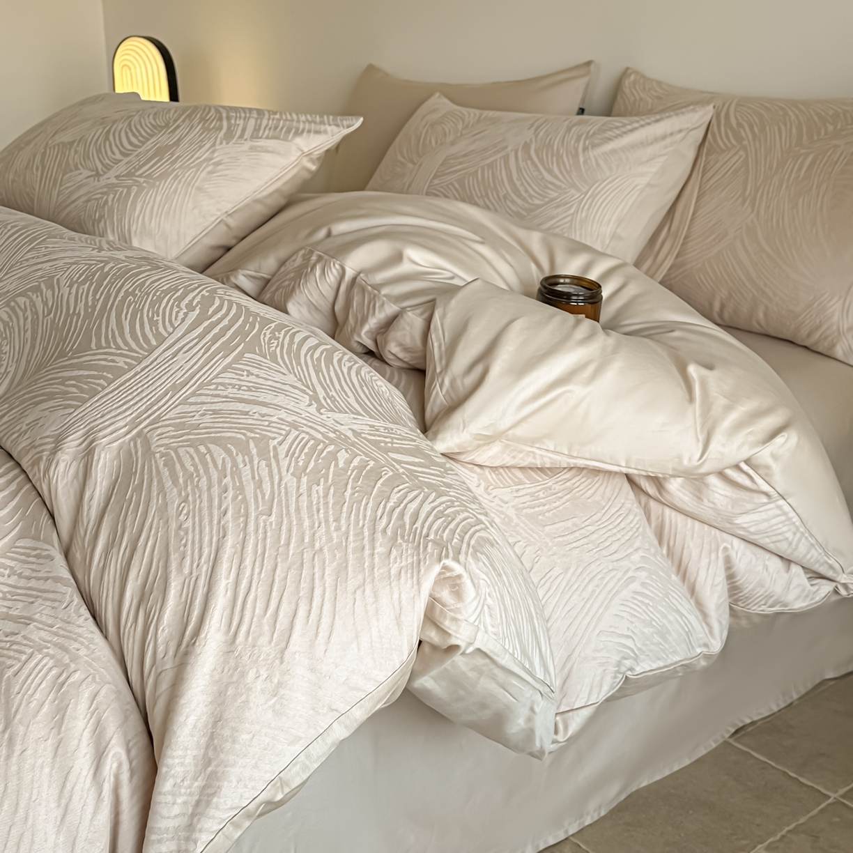 如一  2026新款60S全棉水洗提花立体厚织浮雕四件套 肌理-暖杏米