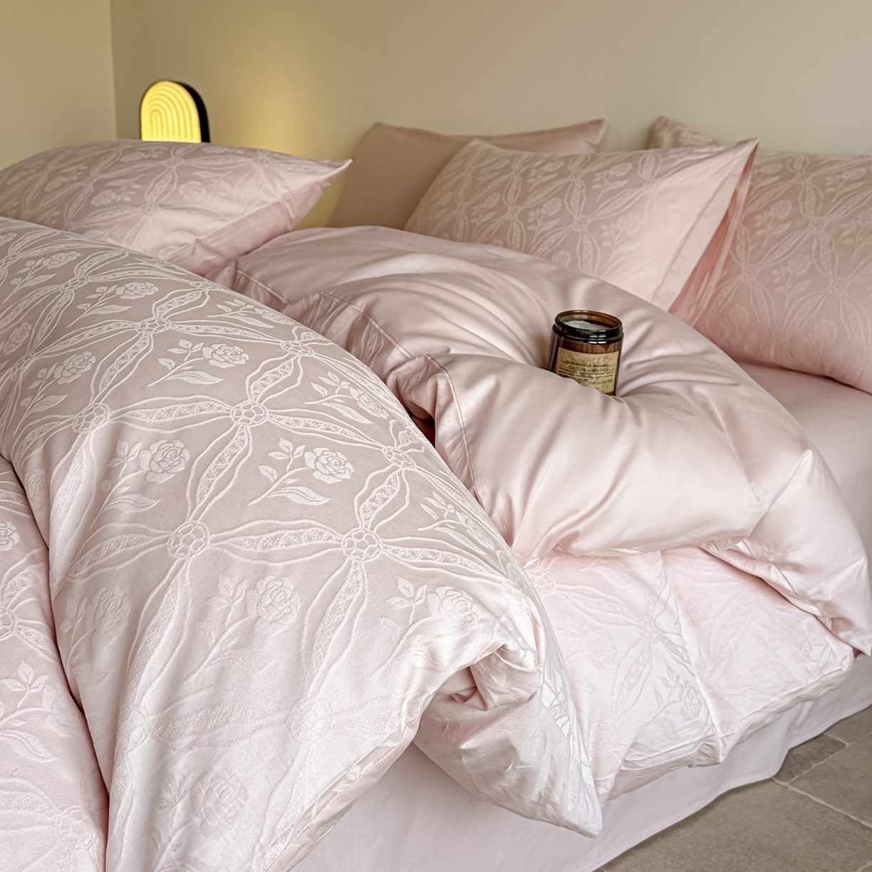 如一  2026新款60S全棉水洗提花立体厚织浮雕四件套 暗香-唯美粉