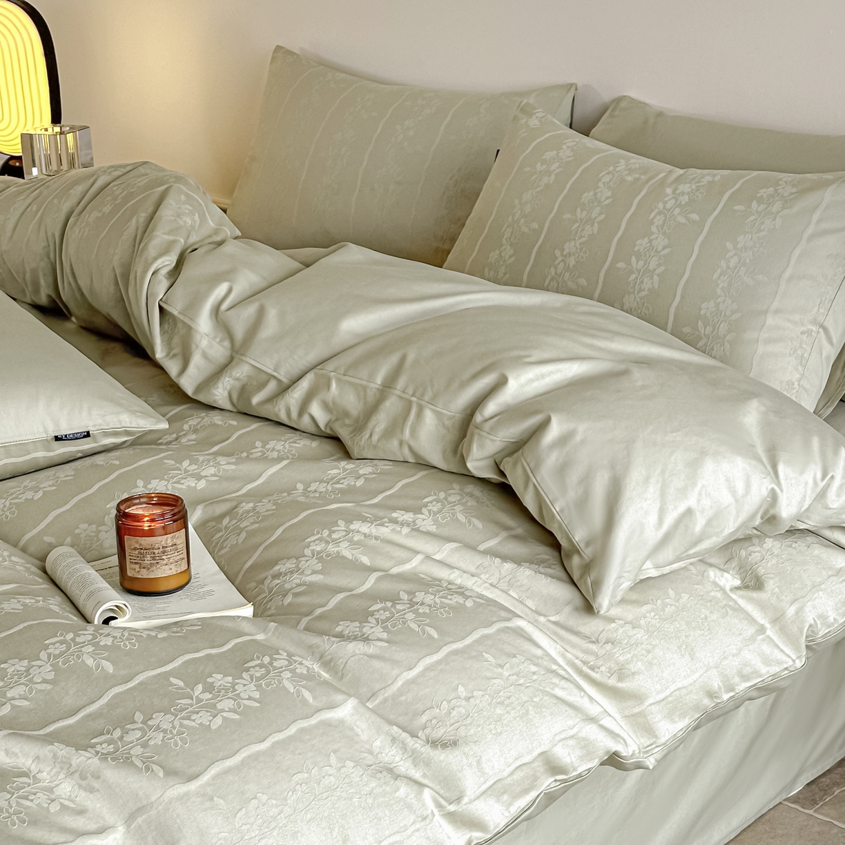 91家纺网 家纺一手货源 找家纺 如一  2026新款60S全棉水洗提花立体厚织浮雕四件套 花蔓-橄榄绿