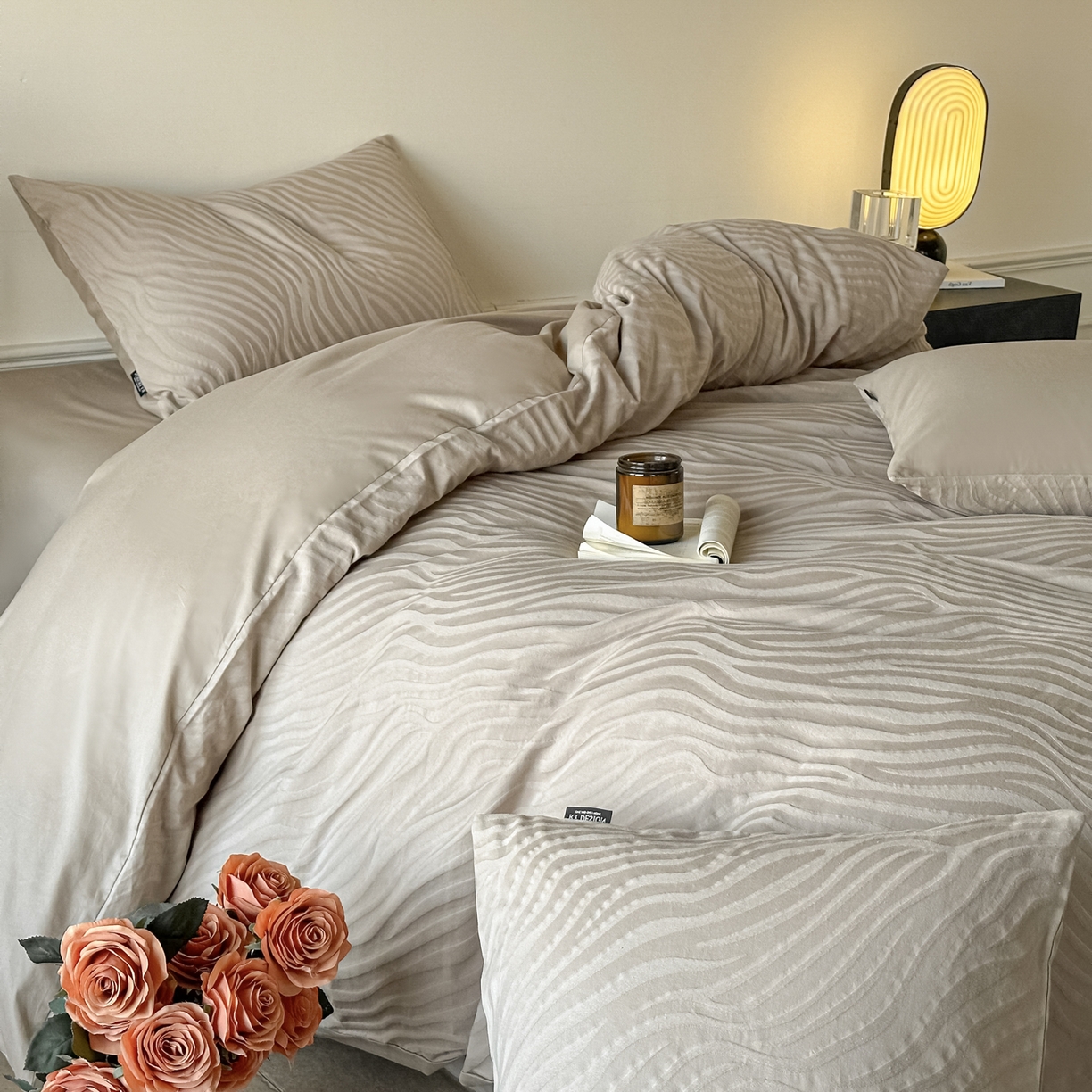 91家纺网 家纺一手货源 找家纺 如一  2026新款60S全棉水洗提花立体厚织浮雕四件套 流年-金属灰