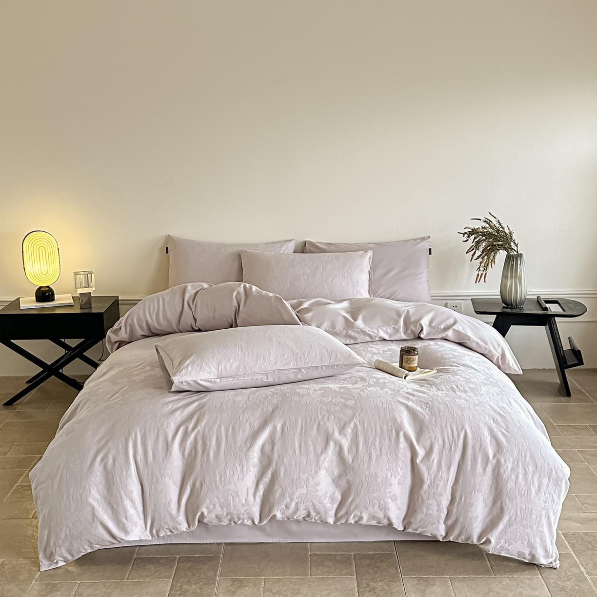 91家纺网 家纺一手货源 找家纺 如一  2026新款60S全棉水洗提花立体厚织浮雕四件套 香草-淡雅紫