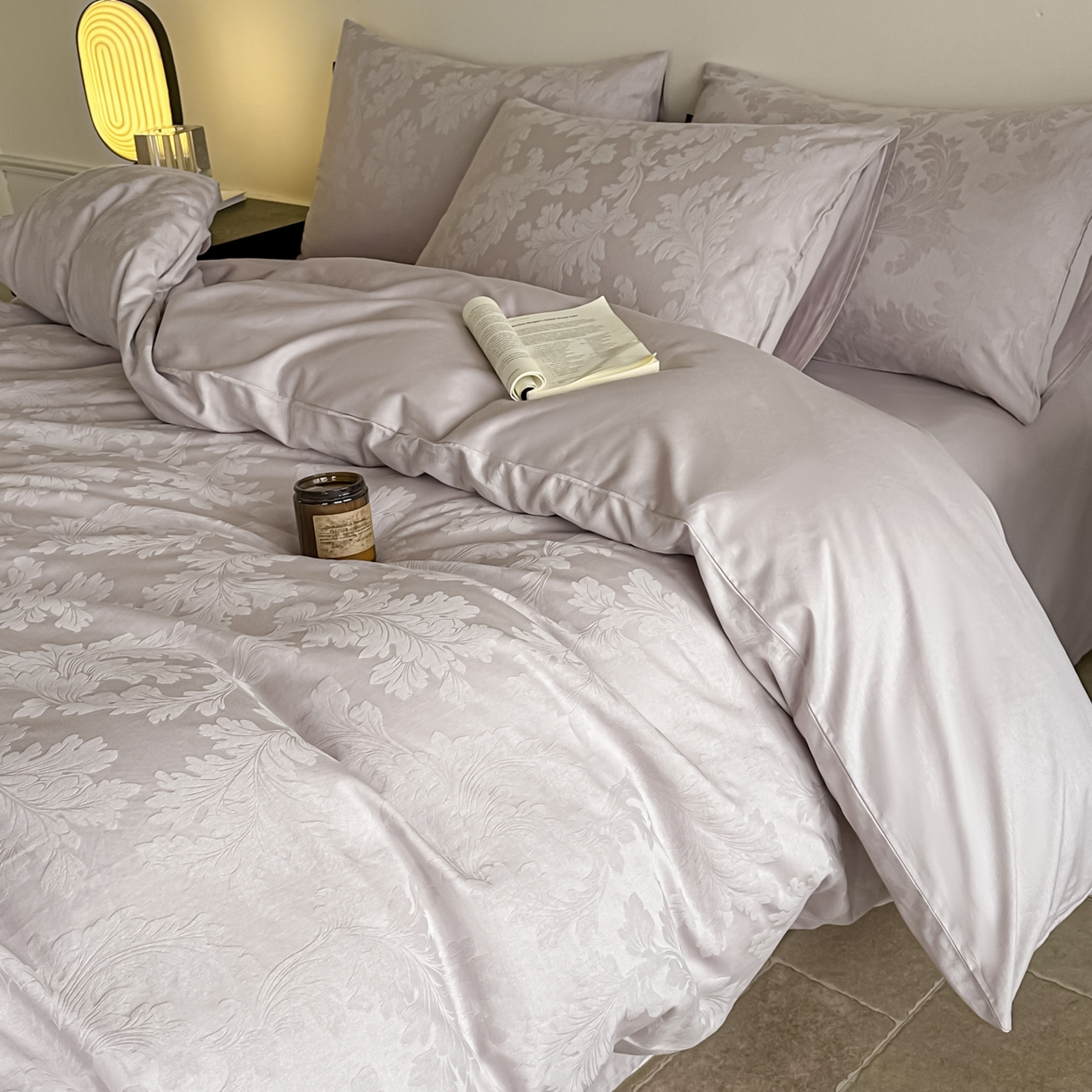 91家纺网 家纺一手货源 找家纺 如一  2026新款60S全棉水洗提花立体厚织浮雕四件套 香草-淡雅紫