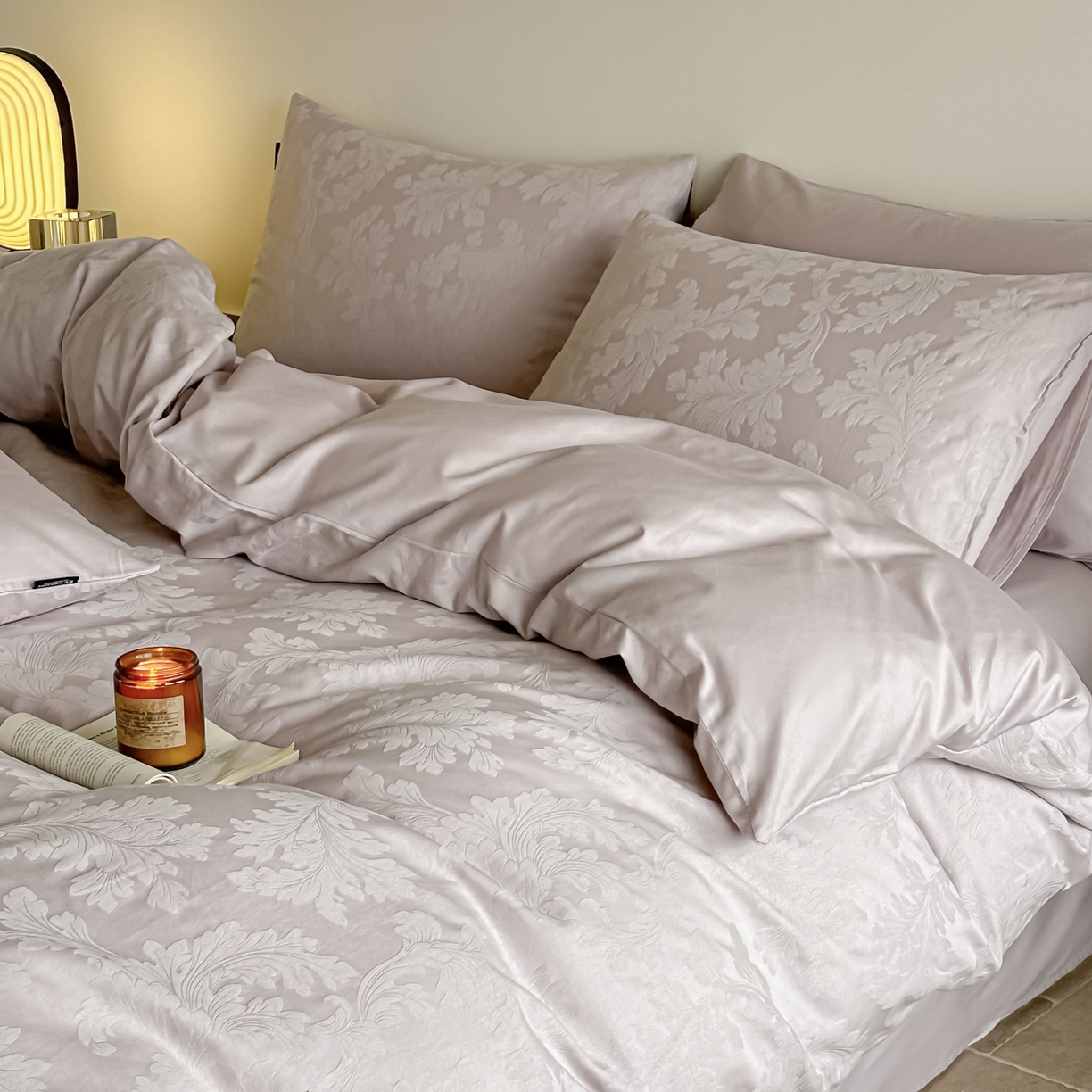 91家纺网 家纺一手货源 找家纺 如一  2026新款60S全棉水洗提花立体厚织浮雕四件套 香草-淡雅紫