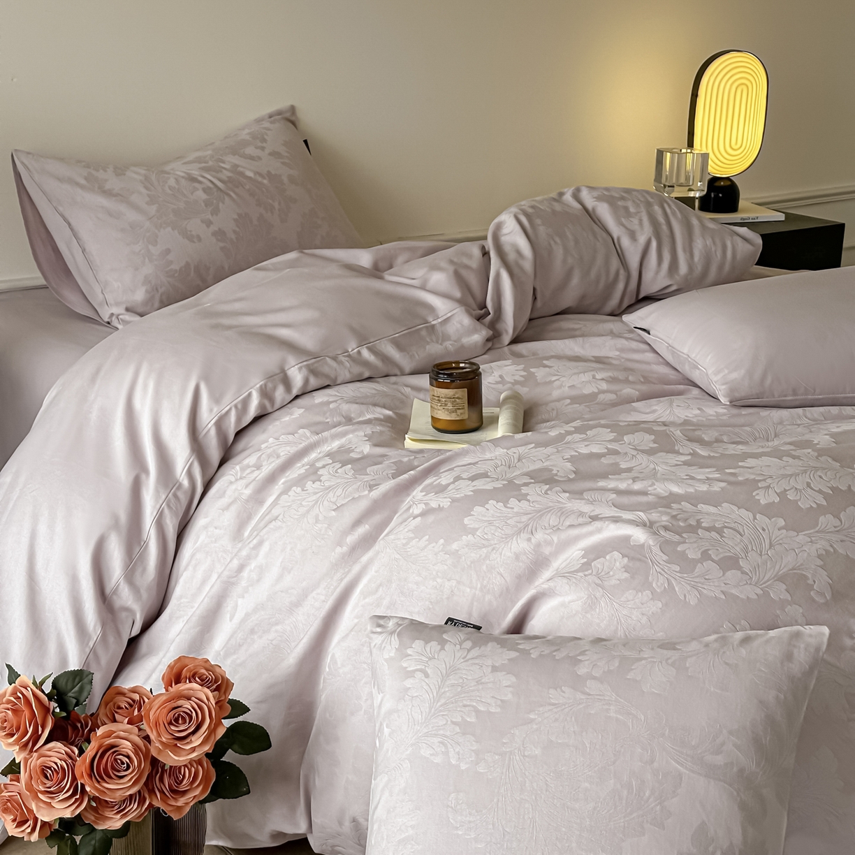 91家纺网 家纺一手货源 找家纺 如一  2026新款60S全棉水洗提花立体厚织浮雕四件套 香草-淡雅紫