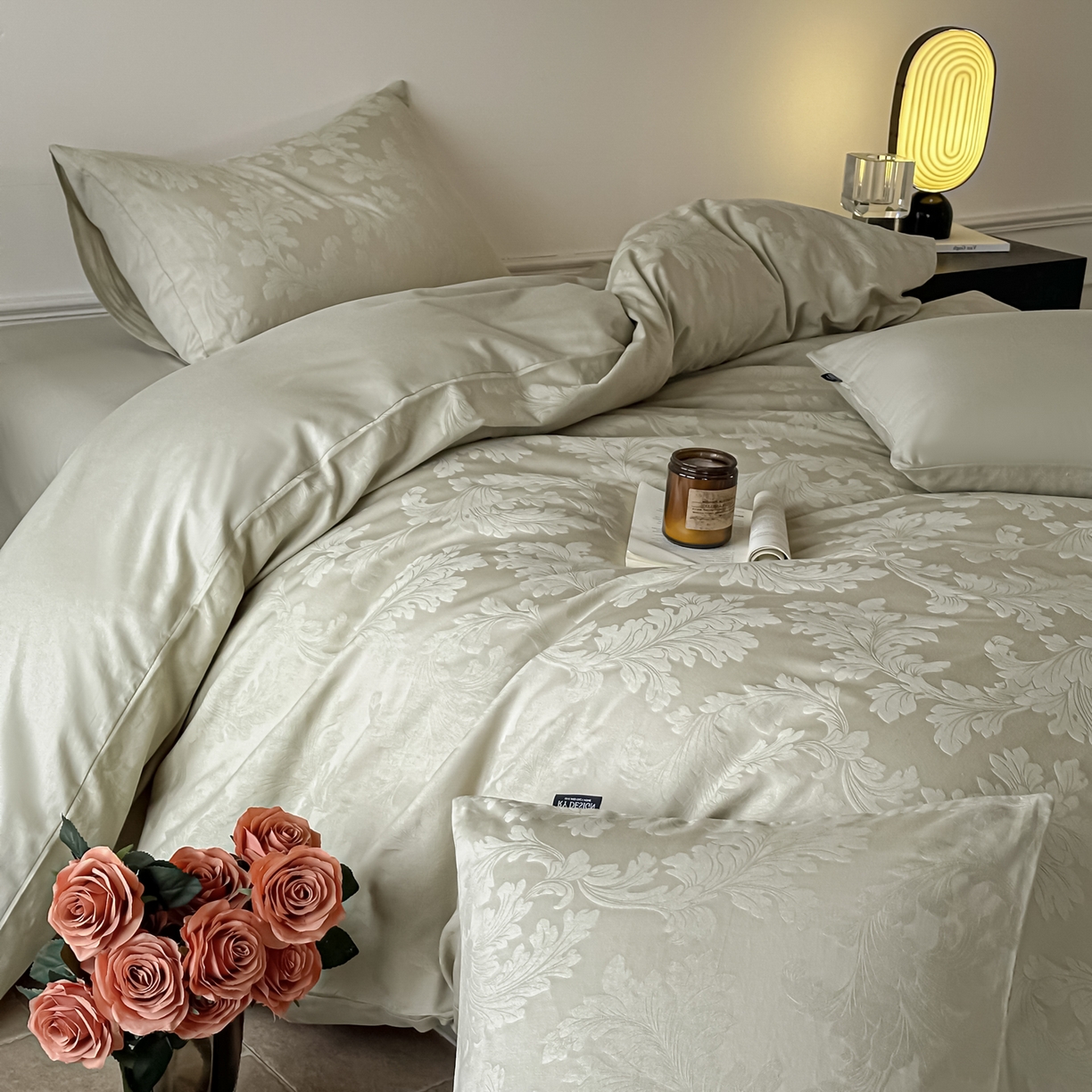 91家纺网 家纺一手货源 找家纺 如一  2026新款60S全棉水洗提花立体厚织浮雕四件套 香草-橄榄绿