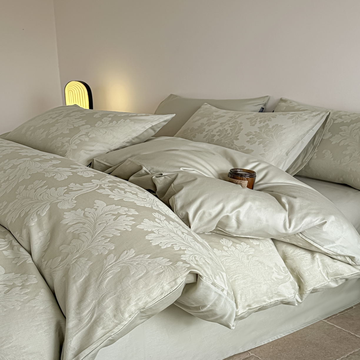 91家纺网 家纺一手货源 找家纺 如一  2026新款60S全棉水洗提花立体厚织浮雕四件套 香草-橄榄绿