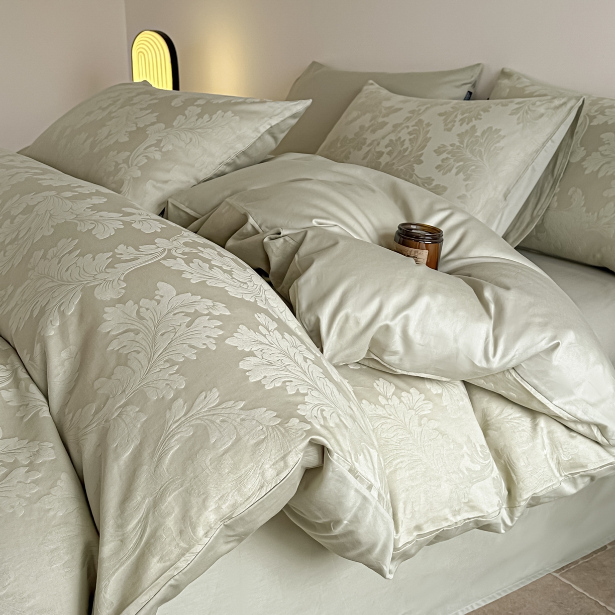 如一  2026新款60S全棉水洗提花立体厚织浮雕四件套 香草-橄榄绿