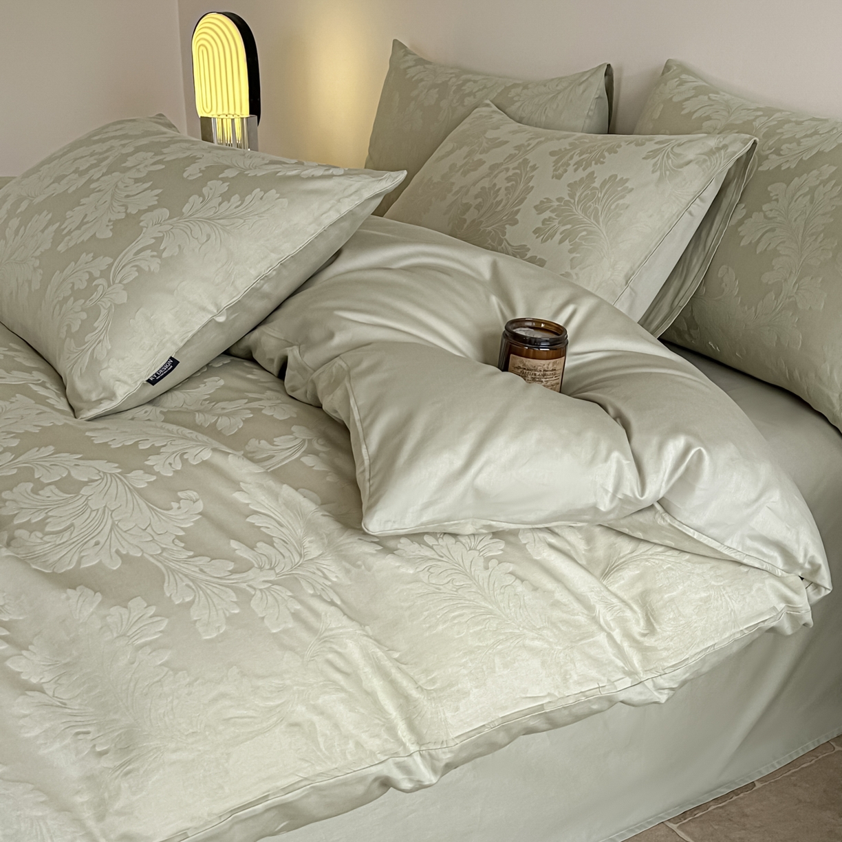 91家纺网 家纺一手货源 找家纺 如一  2026新款60S全棉水洗提花立体厚织浮雕四件套 香草-橄榄绿