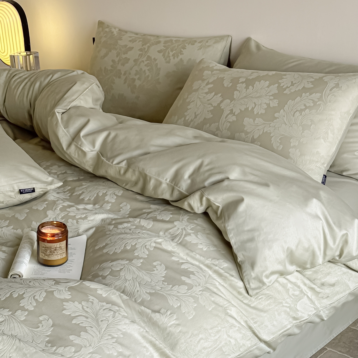 91家纺网 家纺一手货源 找家纺 如一  2026新款60S全棉水洗提花立体厚织浮雕四件套 香草-橄榄绿