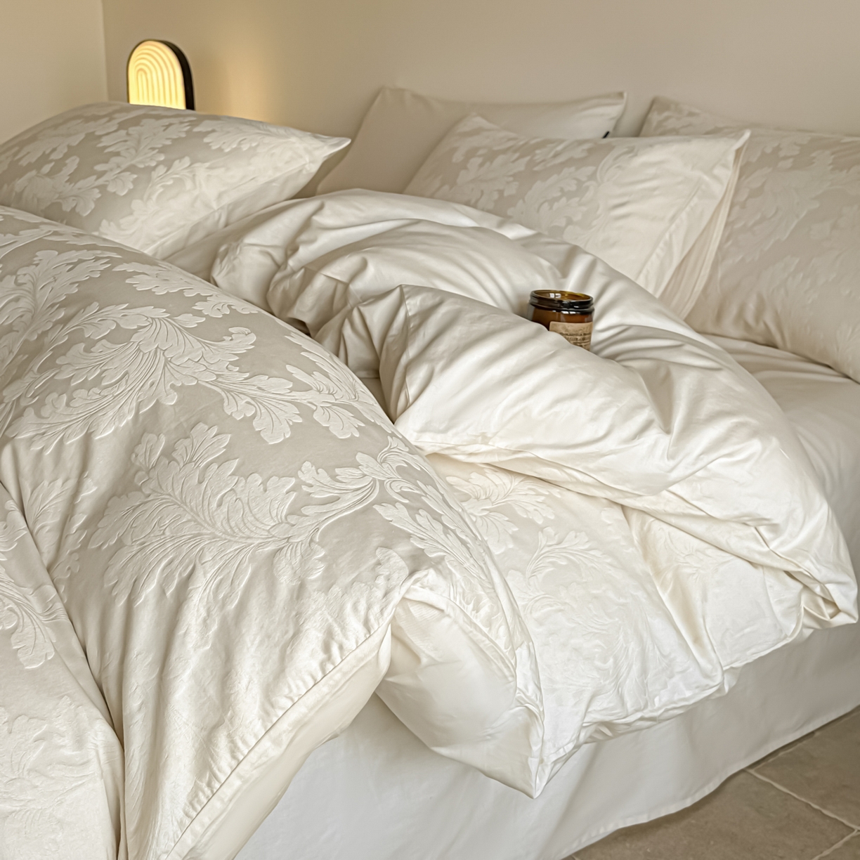 如一  2026新款60S全棉水洗提花立体厚织浮雕四件套 香草-奶昔白