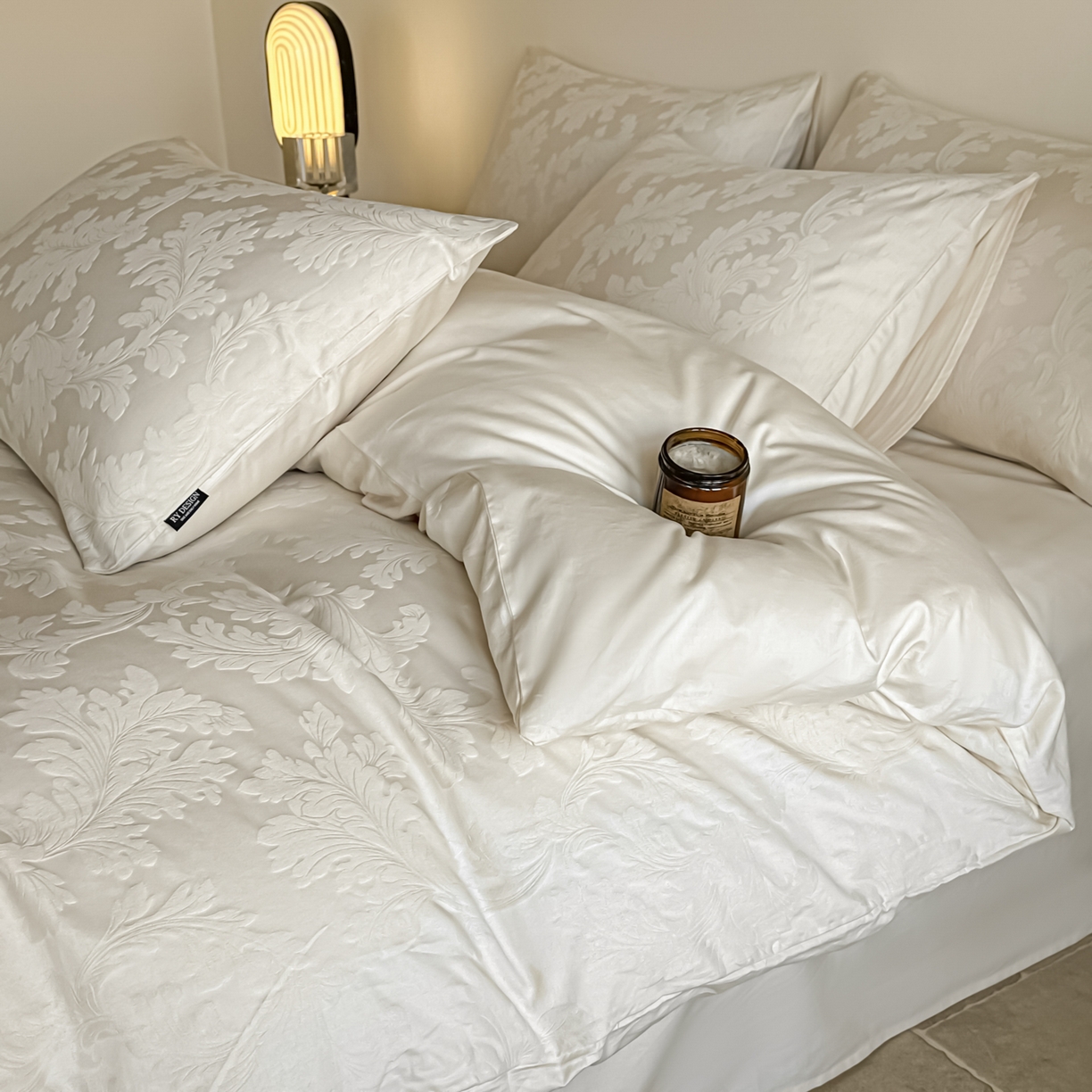 91家纺网 家纺一手货源 找家纺 如一  2026新款60S全棉水洗提花立体厚织浮雕四件套 香草-奶昔白