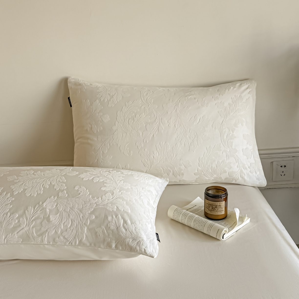 91家纺网 家纺一手货源 找家纺 如一  2026新款60S全棉水洗提花立体厚织浮雕四件套 香草-奶昔白