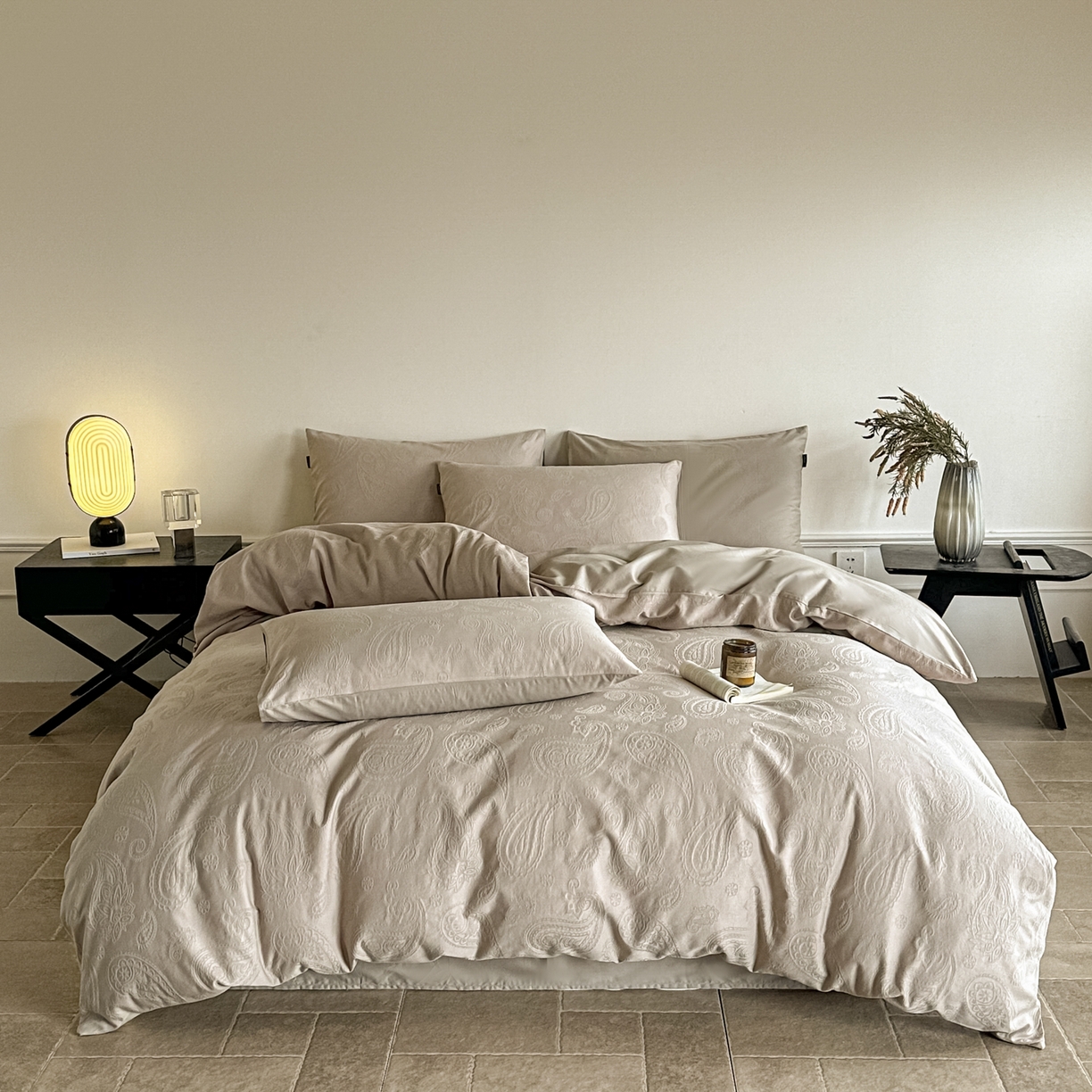 91家纺网 家纺一手货源 找家纺 如一  2026新款60S全棉水洗提花立体厚织浮雕四件套 腰果-金属灰