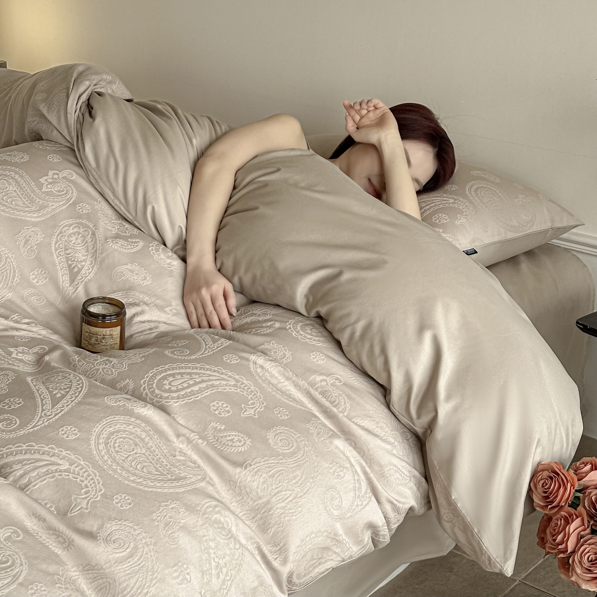 91家纺网 家纺一手货源 找家纺 如一  2026新款60S全棉水洗提花立体厚织浮雕四件套 腰果-金属灰