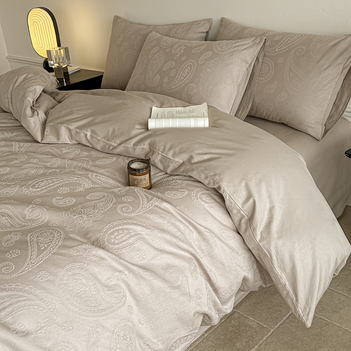 91家纺网 家纺一手货源 找家纺 如一  2026新款60S全棉水洗提花立体厚织浮雕四件套 腰果-金属灰