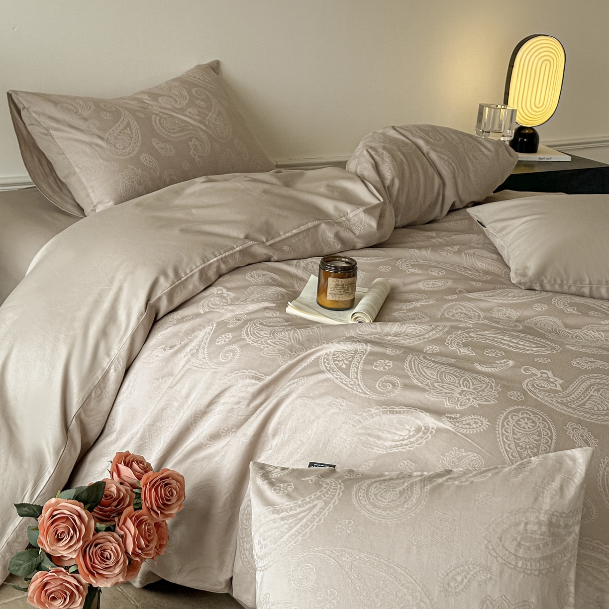 91家纺网 家纺一手货源 找家纺 如一  2026新款60S全棉水洗提花立体厚织浮雕四件套 腰果-金属灰