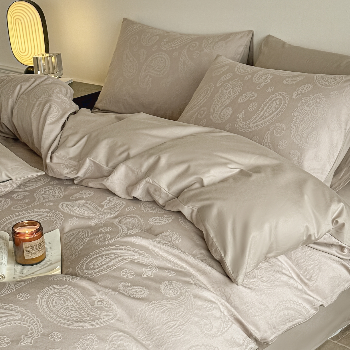 91家纺网 家纺一手货源 找家纺 如一  2026新款60S全棉水洗提花立体厚织浮雕四件套 腰果-金属灰