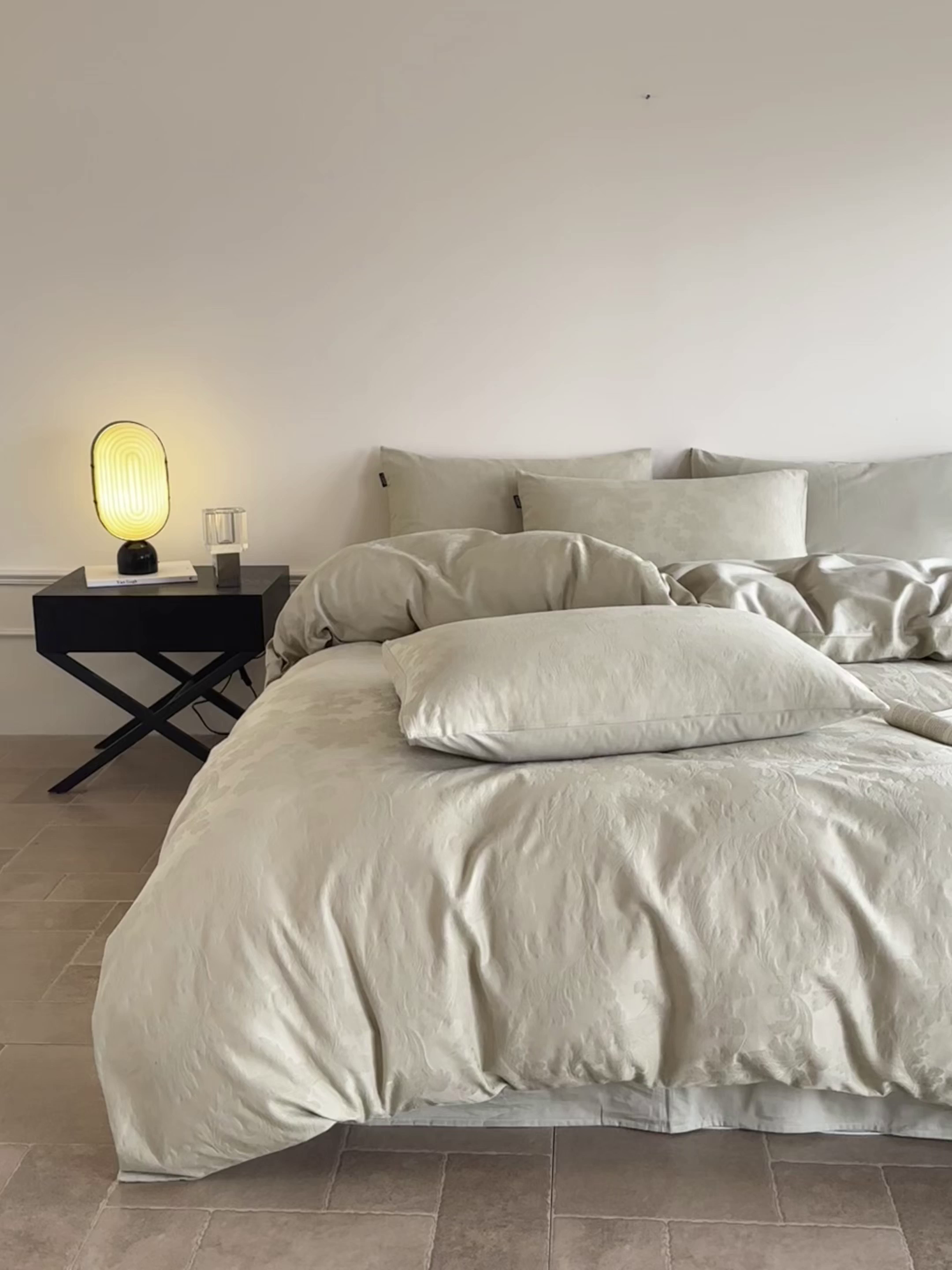 91家纺网 家纺一手货源 找家纺 如一  2026新款60S全棉水洗提花立体厚织浮雕四件套 香草-橄榄绿