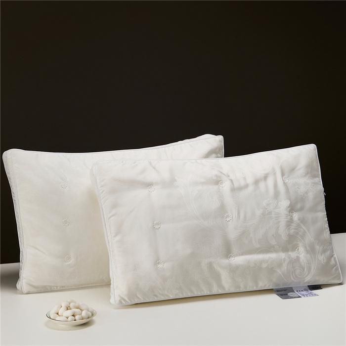 91家纺网 家纺一手货源 找家纺 昕科 2026新款凤尾花蚕丝枕-花朵柞蚕丝枕芯大提花莱赛尔蚕丝枕头 凤尾花蚕丝枕-银河灰/一只装