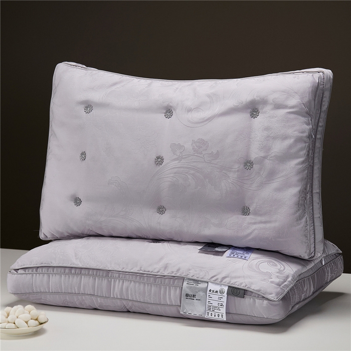 昕科 2026新款凤尾花蚕丝枕-花朵柞蚕丝枕芯大提花莱赛尔蚕丝枕头 凤尾花蚕丝枕-银河灰/一只装