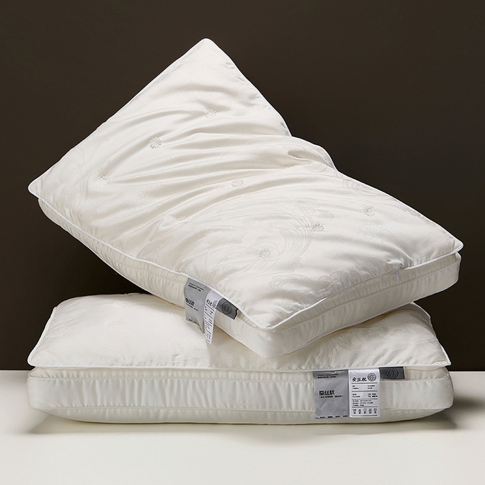 昕科 2026新款凤尾花蚕丝枕-花朵柞蚕丝枕芯大提花莱赛尔蚕丝枕头 凤尾花蚕丝枕-月光白/一只装