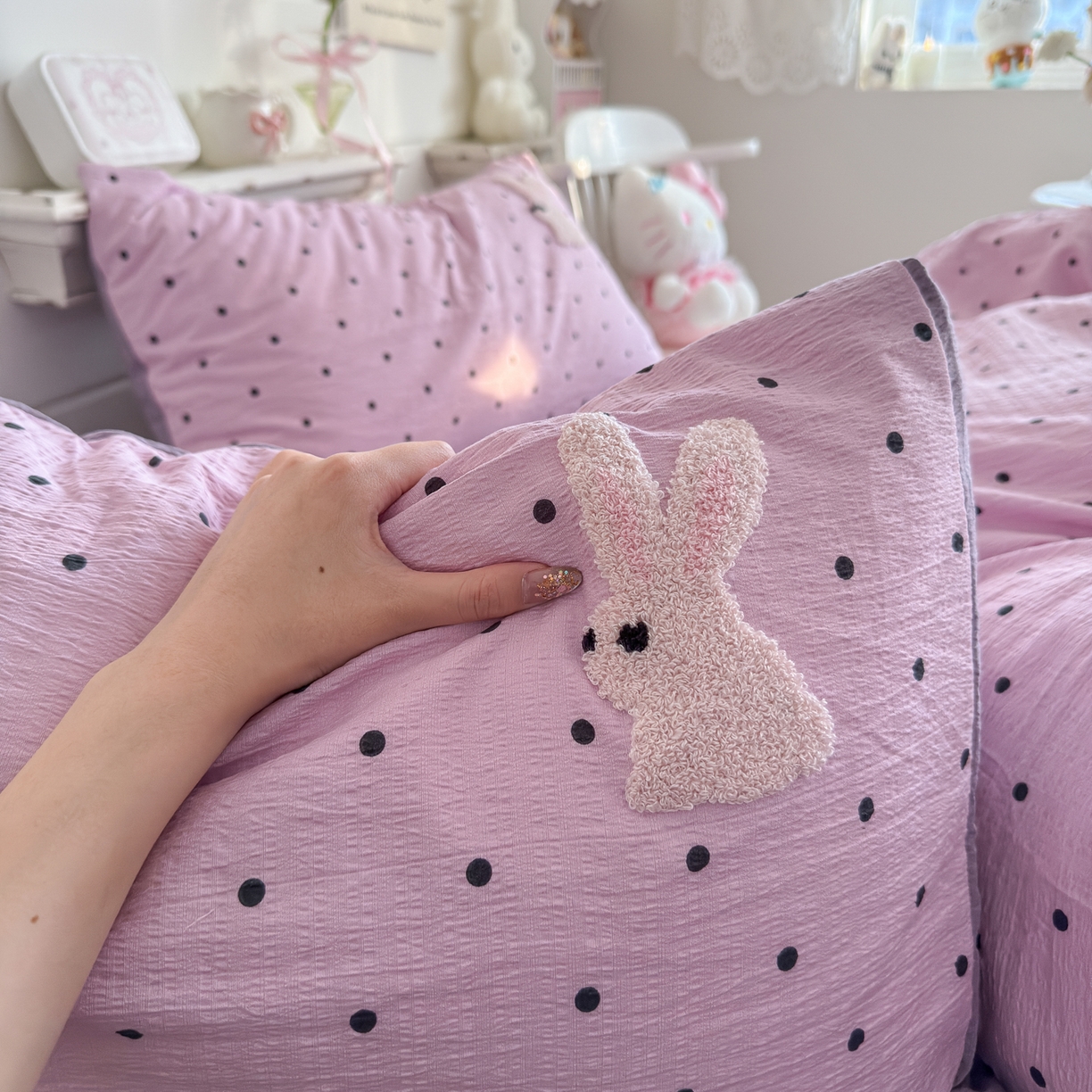 91家纺网 家纺一手货源 找家纺 卡斯诺家纺馆 2026新款皱皱棉双层纱毛巾绣四件套（下载文件包含买家秀） 时尚女孩