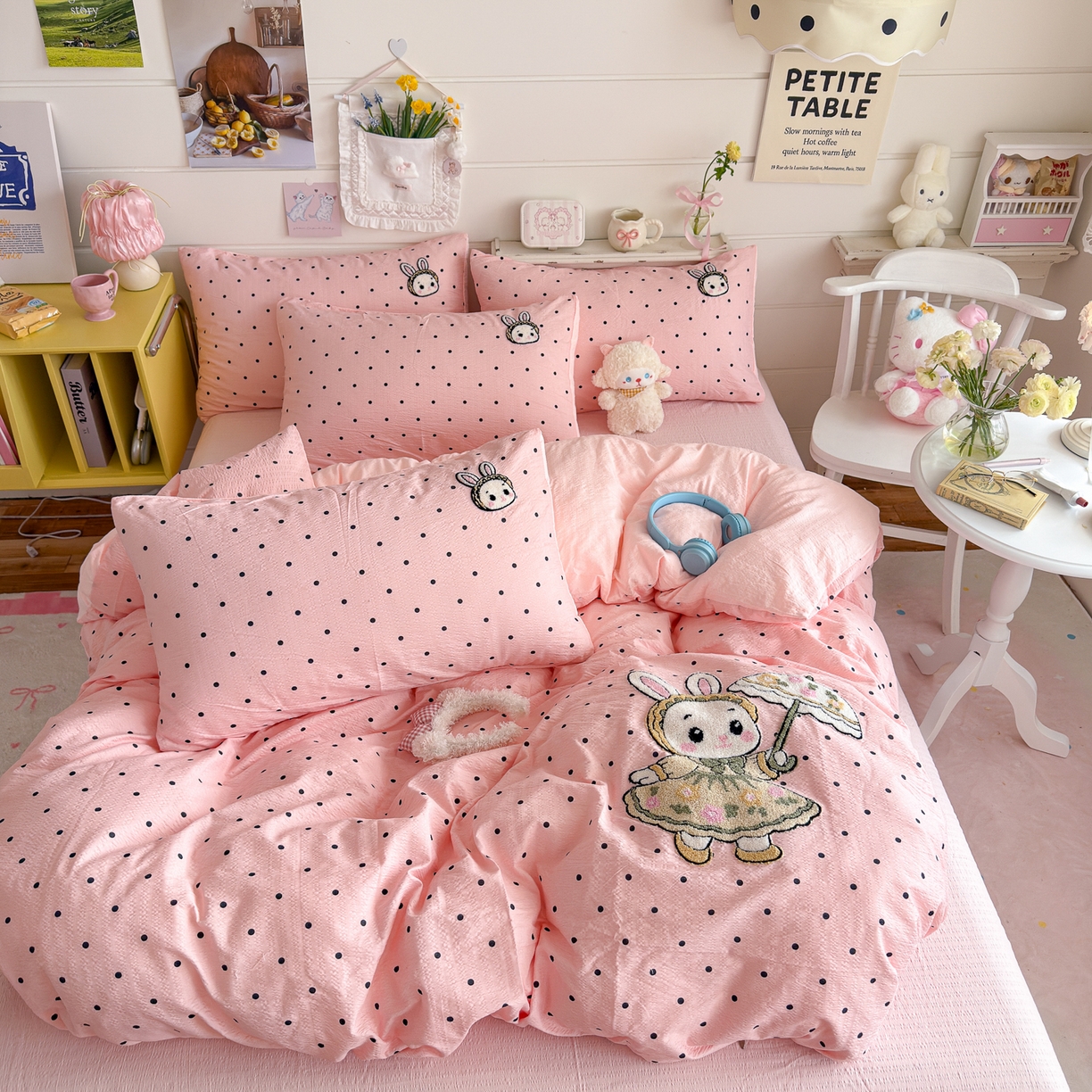 卡斯诺家纺馆 2026新款皱皱棉双层纱毛巾绣四件套（下载文件包含买家秀） 花伞兔