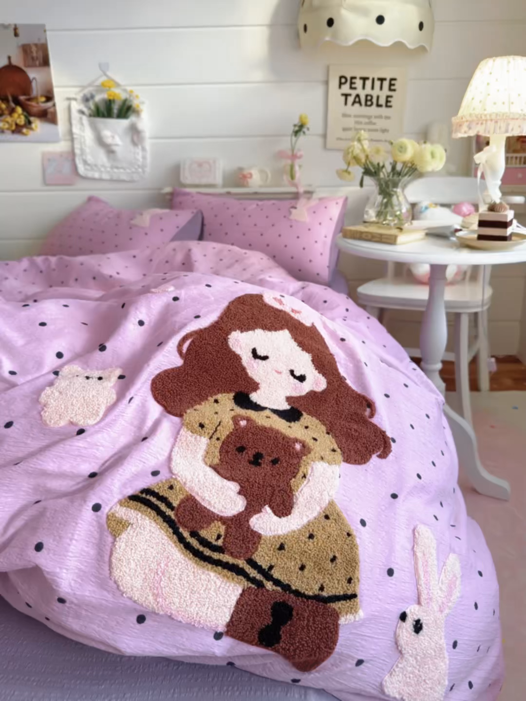 91家纺网 家纺一手货源 找家纺 卡斯诺家纺馆 2026新款皱皱棉双层纱毛巾绣四件套（下载文件包含买家秀） 时尚女孩