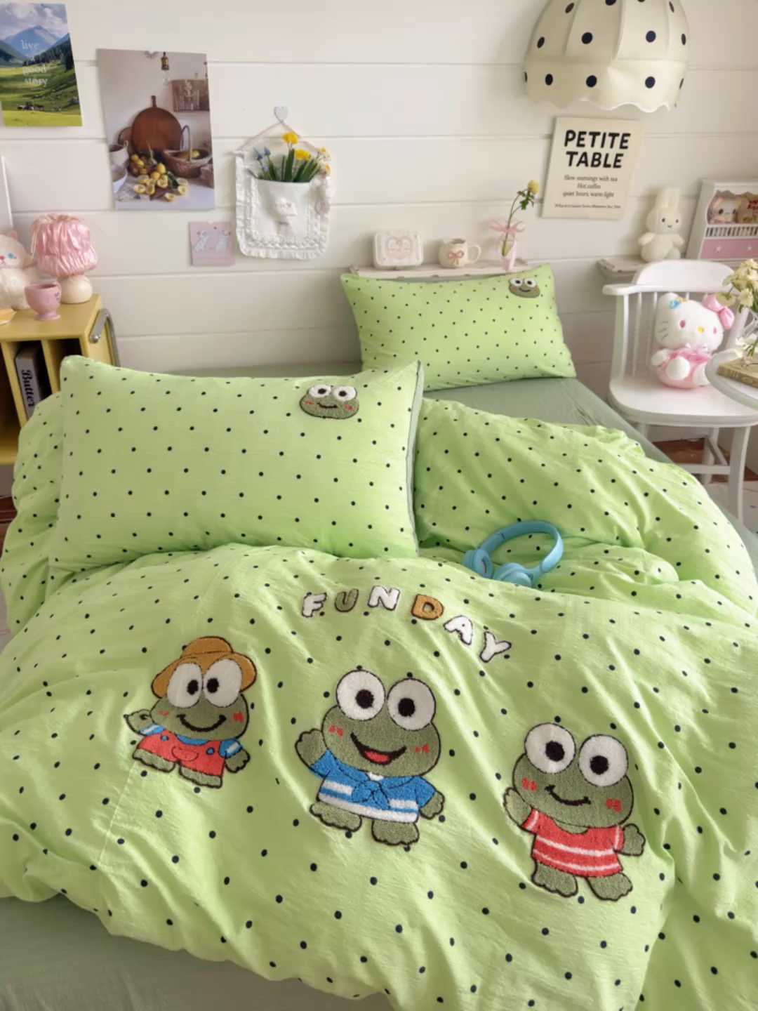 91家纺网 家纺一手货源 找家纺 卡斯诺家纺馆 2026新款皱皱棉双层纱毛巾绣四件套（下载文件包含买家秀） 绿萌蛙