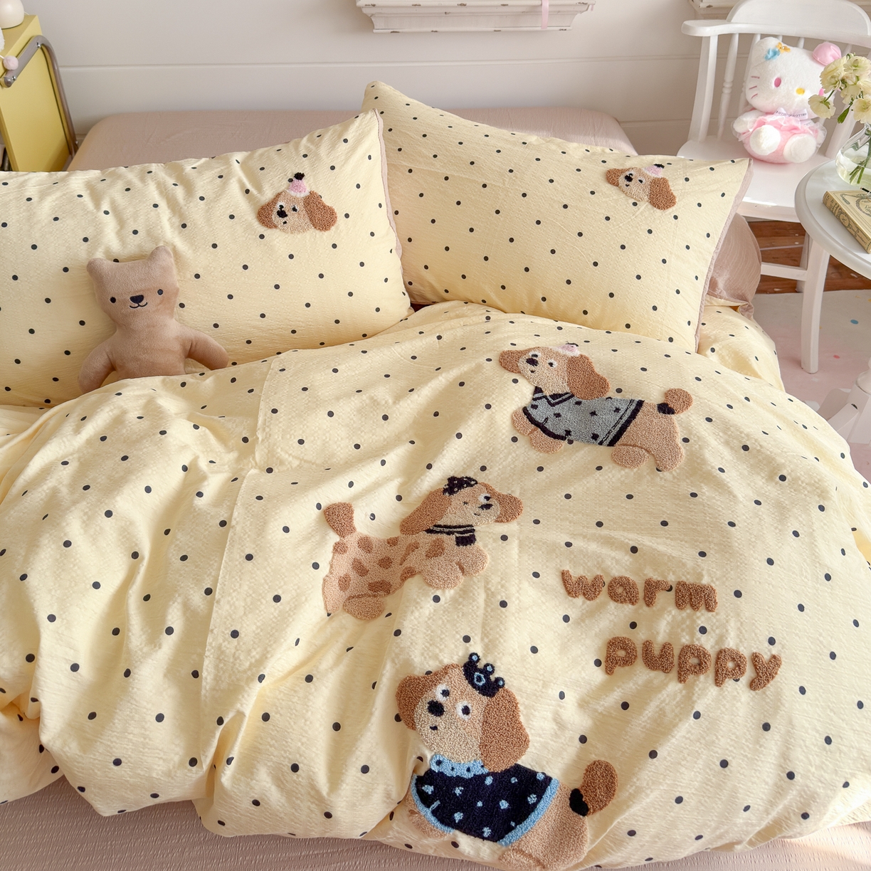 91家纺网 家纺一手货源 找家纺 （总）卡斯诺家纺馆 2026新款皱皱棉双层纱毛巾绣四件套（下载文件包含买家秀）